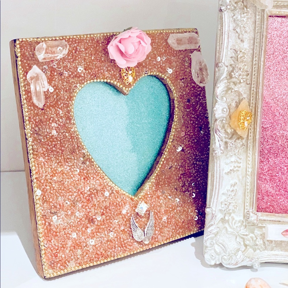 Clear quartz crystal heart shape frame